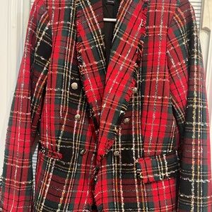 Rachel Zoe Tartan Blazer with Fringe